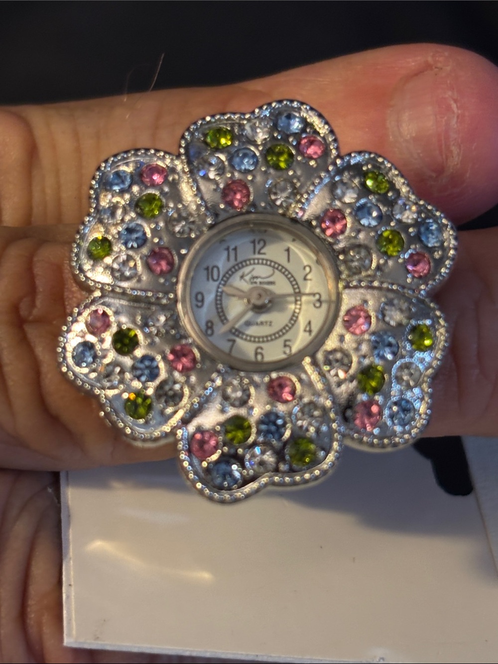 Floral Multicolor Crystal Brooch Watch - Unbranded